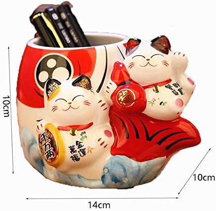 EatingBiting Fortune Japanese Lucky Beckoning Cats Maneki Neko Flower Pot Vase Pen Holder, Ceramic Pencil Holder
