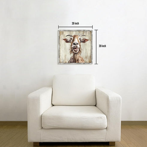 20 20 Inch Farmhouse Goat Wall Art Framed: Animal Portrait Print Decor Rustic Wood Nursery Painting Picture Funny Farm