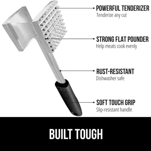 Gorilla Grip Heavy Duty Meat Tenderizer, Dual-Sided Steak Pounder, Tenderize and Flatten Beef and Poultry, Kitchen Mallet Maximizes Food Flavor, BPA-Free Cooking Hammer, Comfortable Handle, Black by Gorilla Grip