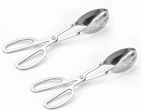 2-PACK Stainless Steel Serving Tongs for Buffet Party Catering, Thickening Food Tongs, Kitchen Salad Scissors (Silver)