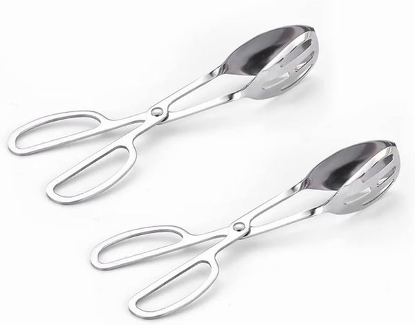 2-PACK Stainless Steel Serving Tongs for Buffet Party Catering, Thickening Food Tongs, Kitchen Salad Scissors (Silver)