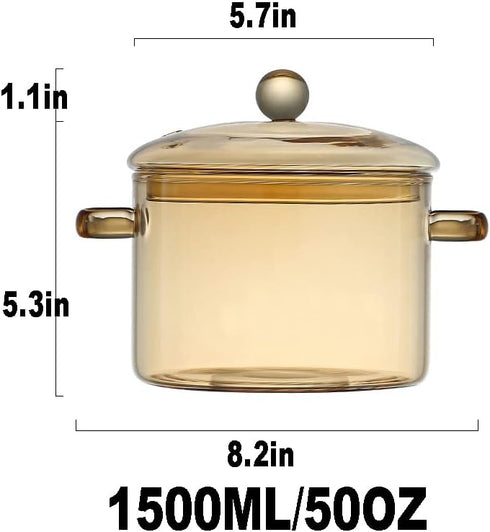 Glass Pot with Cover, Heat Resistant Glass Saucepan Cooking Pot and Pan with Lid, Glass Cookware Set Cooktop Safe for Pasta Noodle, Soup, Milk, Baby Food, Spaghetti(1.5L/50 OZ) by Miecux