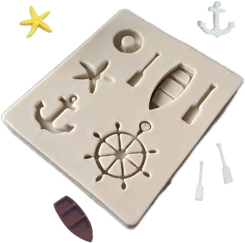 Small Sea Oar Boat Anchor Star Rudder Lifebuoy Silicone Mold Tools for Chocolate, Candies, Ice Cubes