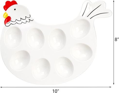 2 Pack 8-Cup Countertop Hedume Deviled Egg Platter Tray, Ceramic Hen Modelling Egg Dish, Easter Egg Tray, Deviled Egg