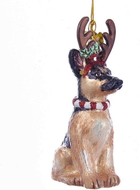 Noble Gems Glass Ornament, German Shepherd with Antlers