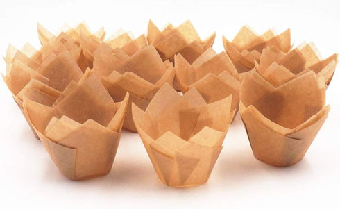 150 pcs Tulip Cupcake Liners, Natural Baking Cups, Muffin Paper Liner, Grease-Proof Wrappers for Parties