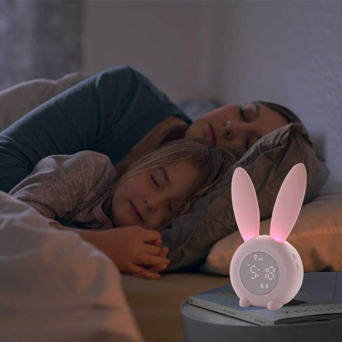 KDtech Kids Alarm Clock - Cute Pink Bunny Digital Alarm Clock with Night Light, 6 Ringtones, Touch Control &