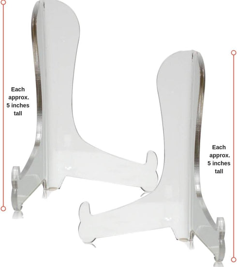 BANBERRY DESIGNS Clear Acrylic Easels - 5" H Fixed Position Tabletop Display Stand for Plates, Pictures, Books, Plaques