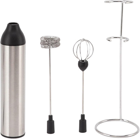 Powerful Handheld Milk Frother - Lightweight Electric Whisk with 2 Mixing Heads, Battery Operated Stainless Steel Mixer