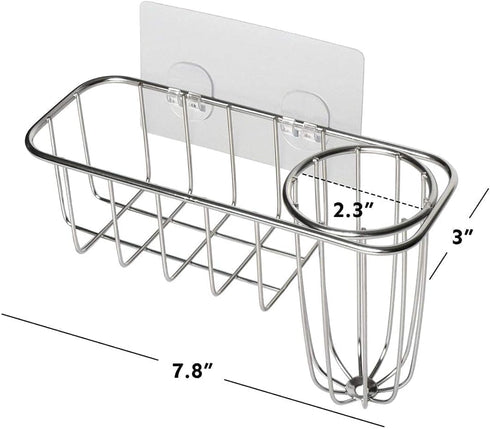 HULISEN 3-in-1 Sponge Holder for Kitchen Sink - Stainless Steel Caddy for Soap, Dish Brush Holder, No Drill, Rustproof,