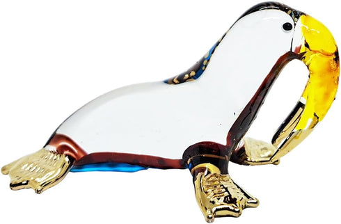Tiny 2" Brown Blue Gold Lift Head Walrus Seal Sea Lion, Miniature Hand Blown Glass Animal