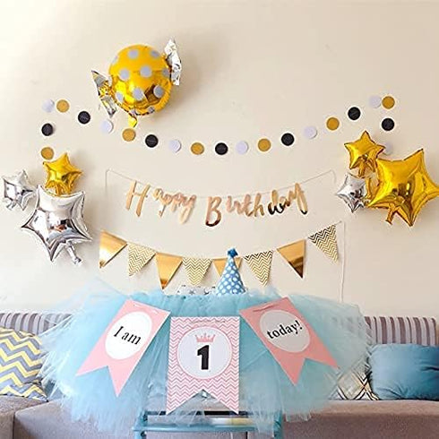 MerryNine Paper Garland 5 Pack - 65 Ft Glitter Circle Dots Hanging Decor for Baby Shower, Birthday, Nursery Party