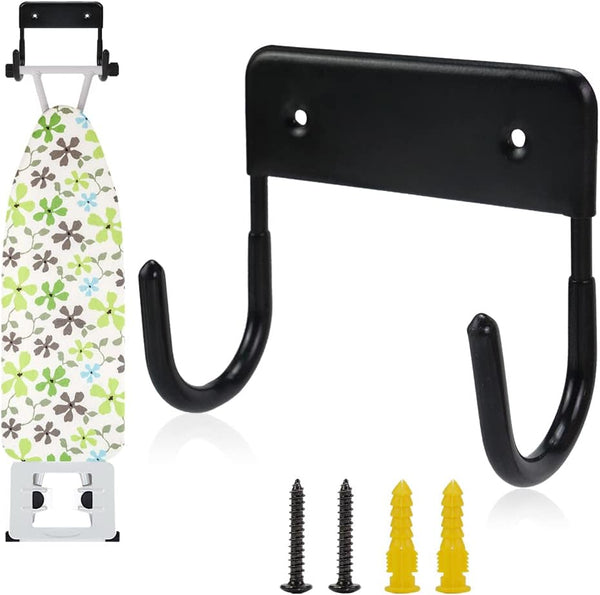 Wall Mount Ironing Board Hanger, Organizer Rack for Laundry Rooms, Storage Shelf Hanger (Black)