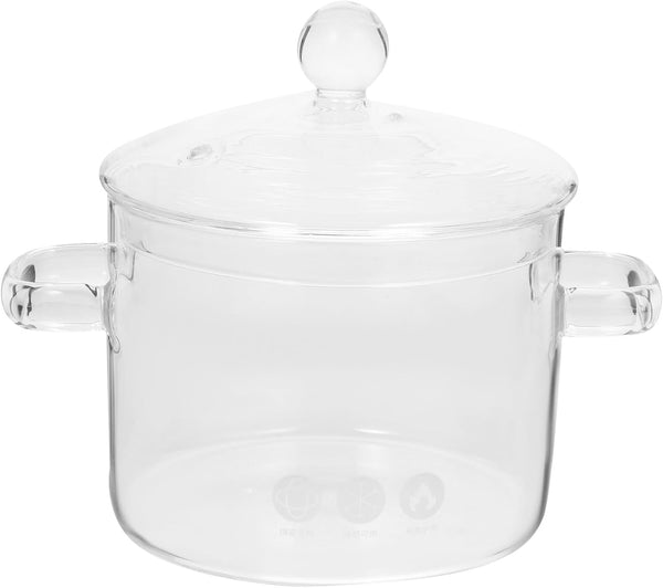 Glass Saucepan, 1350ml Glass Cooking Pot with Cover, Nonstick Soup Pot for Soup and Pasta