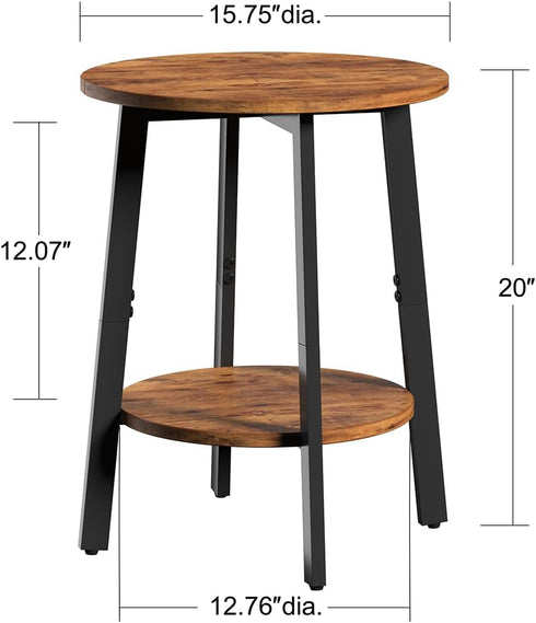 sthmec 2-Tier Side Table, Small Round End Table with Storage Shelf for Small Space, Bedside Table Sofa Couch Table