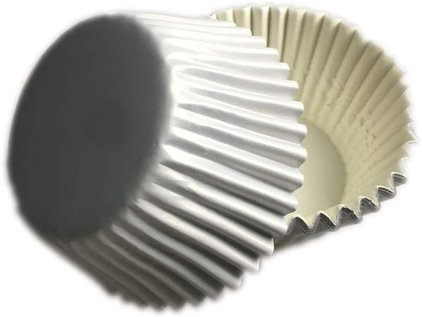 100 pcs Foil Metallic Paper Muffin Cupcake Liners, Standard Size 2x1.25 inch (White Foil)