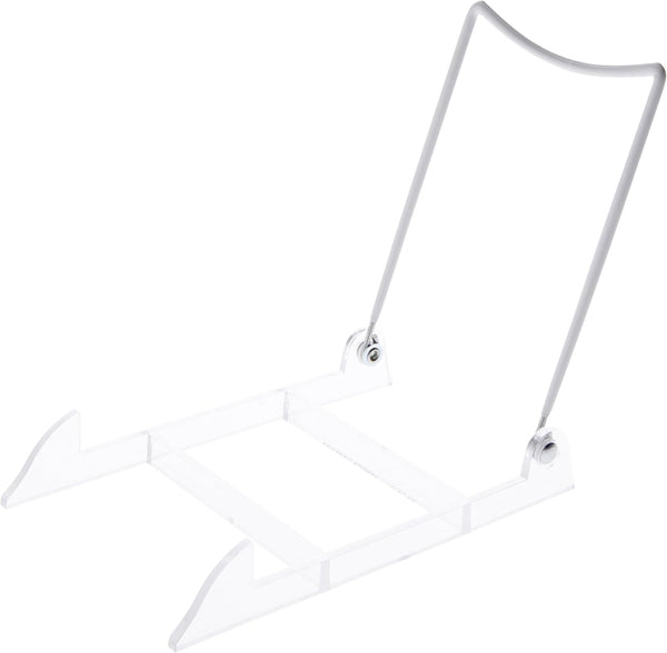 Bard's Folding White and Clear Plastic Easel Stand, 6" H x 5" W x 8" D