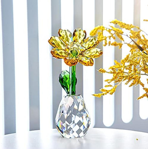 Qf QFkris Crystal Sunflower Figurine, Table Crystal Flower Collectible Ornament, Souvenir Gift