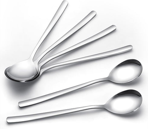 Korean Spoon,6 Pieces Soup Spoons Stainless Steel,Korean Spoons with Long Handles,8 Inch Rice Spoon Dinner Spoon Table Spoon Flatware Set for Home, Kitchen, or Restaurant