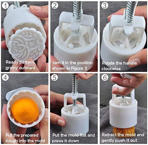 Mooncake Mold Press with 12 Flower Patterns, DIY Hand Press Pastry Tool for Mid Autumn Festival (50g+100g)
