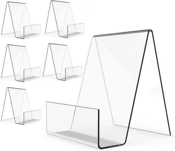 Acrylic Book Stand with Ledge, 6PC 4 Inch Clear Display Easel for Books, Magazine, Plate, Pictures, Artworks, CDs