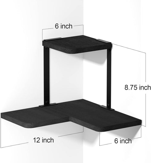 2-Tier SRIWATANA Rustic Corner Shelf Wall Mounted, Floating Wall Shelves for Bedroom, Living Room, Bathroom, Black