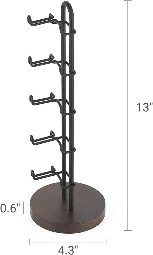 Mkono Sunglasses Organizer for 5 Pairs, Glasses Holder Stand with Metal Frame and Wood Base for Table Display