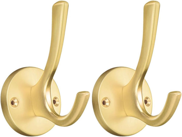 ZUONAI Gold Coat Hooks 2 Pack – Heavy Duty Brushed Brass Wall Hooks for Coats, Hats, Jackets, Keys