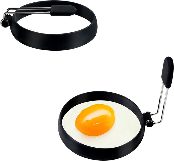 YOLCAR 2 Pack Black Nonstick Silicone Egg Rings, Upgraded Leak-proof Liquid Egg Bite