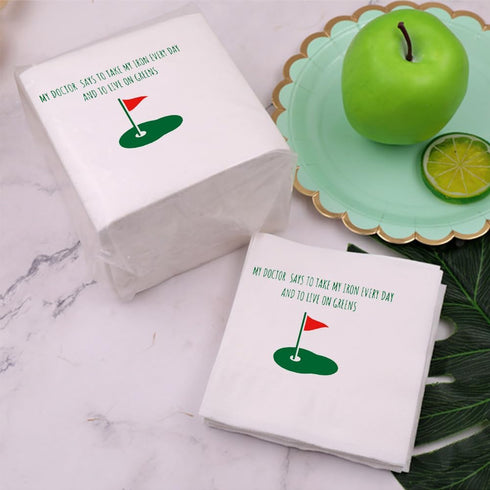 Funny Golf Ball Cocktail Napkins, 50Pcs My Doctor Says To Take Iron Every Day, Disposable Napkins for Golfer Party