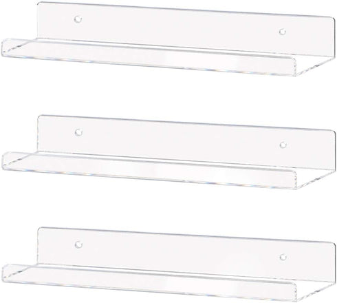Weiai Clear Acrylic Shelf 15" Invisible Floating Wall Ledge Bookshelf, Kids Book