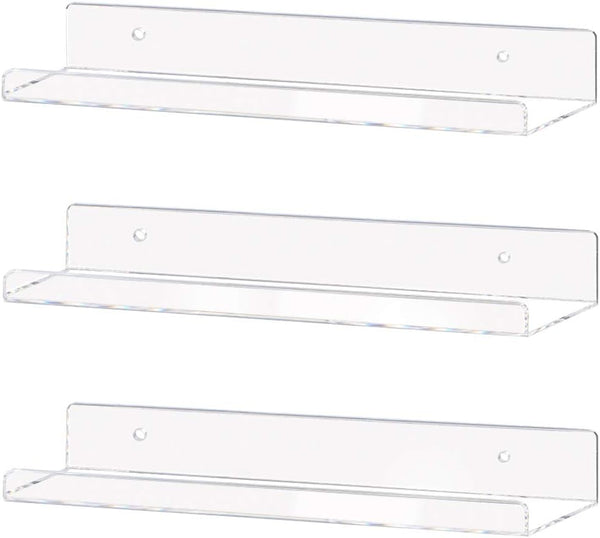 Weiai Clear Acrylic Shelf 15" Invisible Floating Wall Ledge Bookshelf, Kids Book
