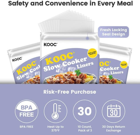 KOOC Slow Cooker Liners 8"x11" 30 Count Mini Size Disposable Pot Liners for 0.65 qt to 1.25 qt Pot BPA Free
