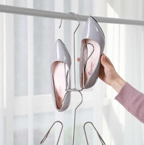 3 Pack Organizer,Closet Stainless Steel Shoes Hanger Drying Rack for Dehumidifying Hanging Leather Shoes,Double Hook