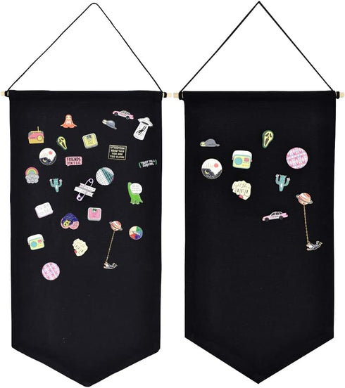 2PCS Wall Hanging Brooch Jewelry Storage Case, Canvas Display Stand for Earrings Necklace Organizer