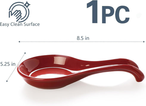 ONEMORE Ceramic Spoon Rest, Extra Wide Heat-Resistant Ladle Holder for Kitchen Counter Utensils, Large, Red