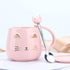Pink Ceramic Coffee Mug, Cute Cat Handmade Tea Cup with Stainless Steel Spoon, Unique Hot Chocolate Novelty Mug for
