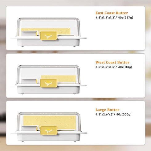 YUEICOIY 500g Countertop, Butter Storage Box with Cutting Handle, One-Hand Open Lid, Measuring Spreader with Scale