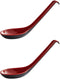 2 Pack Red and Black 6.5-Inch Asian Soup Spoon with Hook Fuji Chinese Japanese Korean Style for Melamine Won Ton Rice