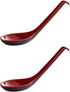 2 Pack Red and Black 6.5-Inch Asian Soup Spoon with Hook Fuji Chinese Japanese Korean Style for Melamine Won Ton Rice