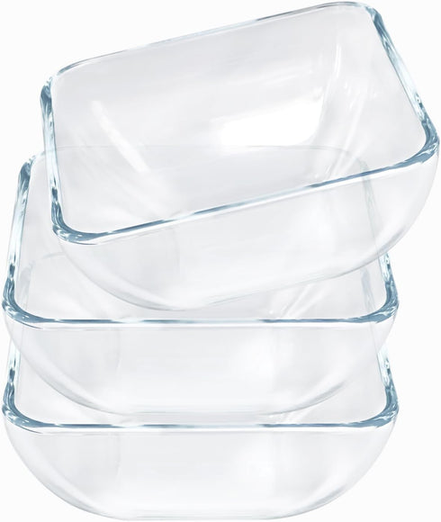 Small 5 Inch Square Tempered Glass Salad Bowls Set, 15 oz Serving Bowls, Set of 3