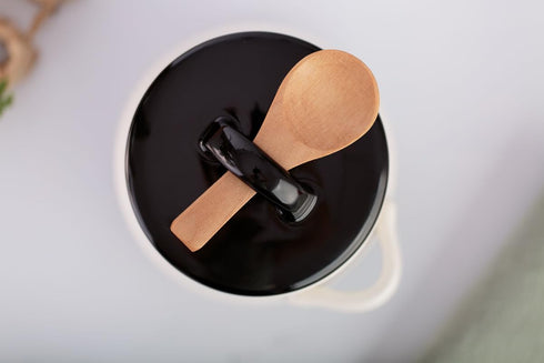 Keika Collective 10 oz 1.75 inch 3 inch Salt Cellar with Lid and Spoon - Handmade Ceramic Salt Keeper with Lid