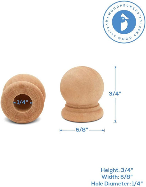 Wood Finials, 3/4 Inch Tall with 1/4 Inch Hole, Unfinished Wood Caps for Crafts and DIY, Pack of 100 by Woodpeckers
