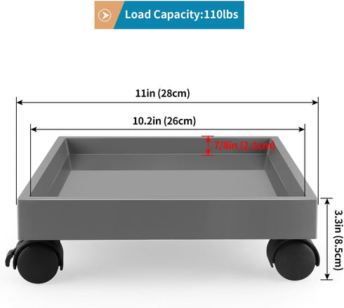 Sanbege 11" Plant Caddy with Wheels, Square Plant Pallet, Plant Pot Trolley (Grey)