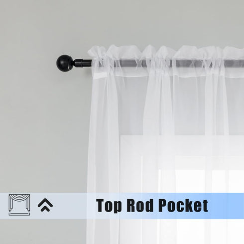 WPM White Sheer Curtains, 58" Wide x 84" Long 2 Panels for Living Room Window Treatment
