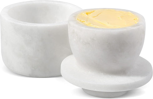 Koville White Marble Butter Keeper Handmade French Butter Holder For Kitchen Counter