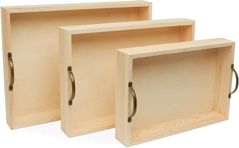 Set 3, Unfinished Wood Nesting Serving Trays with Handles, of Play Tray for Crafting, Resin, Organizing, & DIY Dcor, by