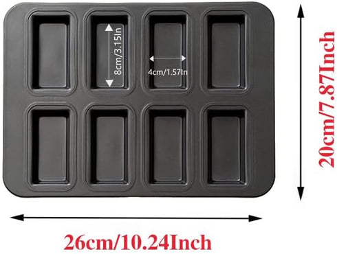 Mini Bread Pan, Carbon Steel Cake Mold, 8-Cavity Baking Pan for Mini Bars and Granola (Black)