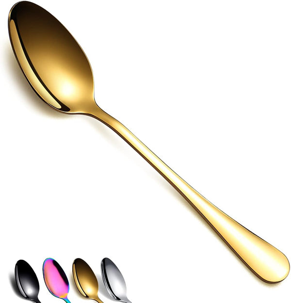 Gold Dinner Spoon Set of 4 - Berglander 7.5" Stainless Steel Titanium Plating Shiny Gold Soup Spoons