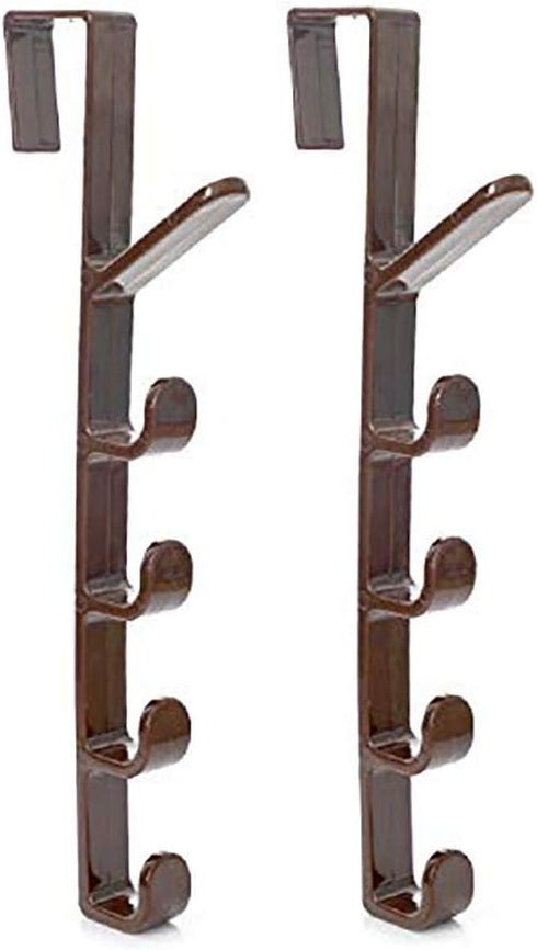 Sadiyamo 5 Layers Over The Door Hook Organizer Rack - Hanger Backpack Handbag Door Hook, Pack of 2 (Brown)